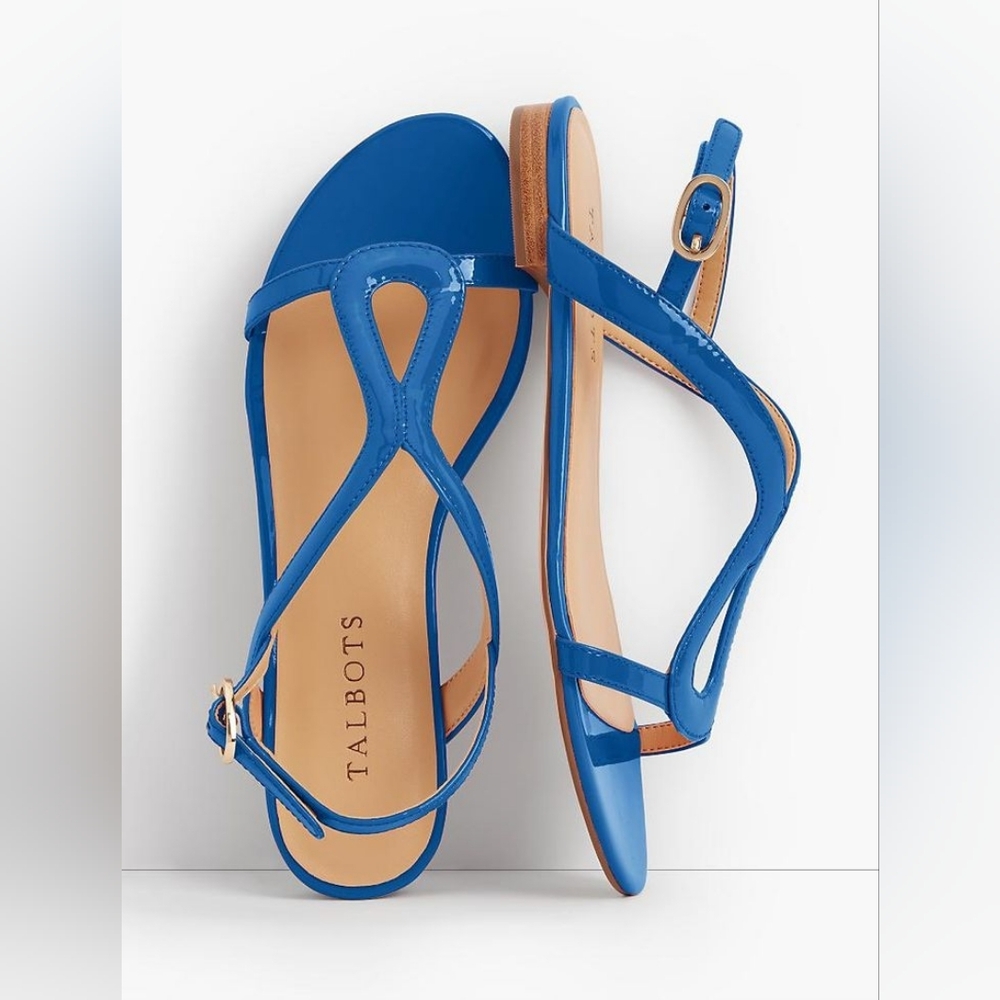 Talbots Vibrant Blue Keri Patent Leather Sandals Size 6.5